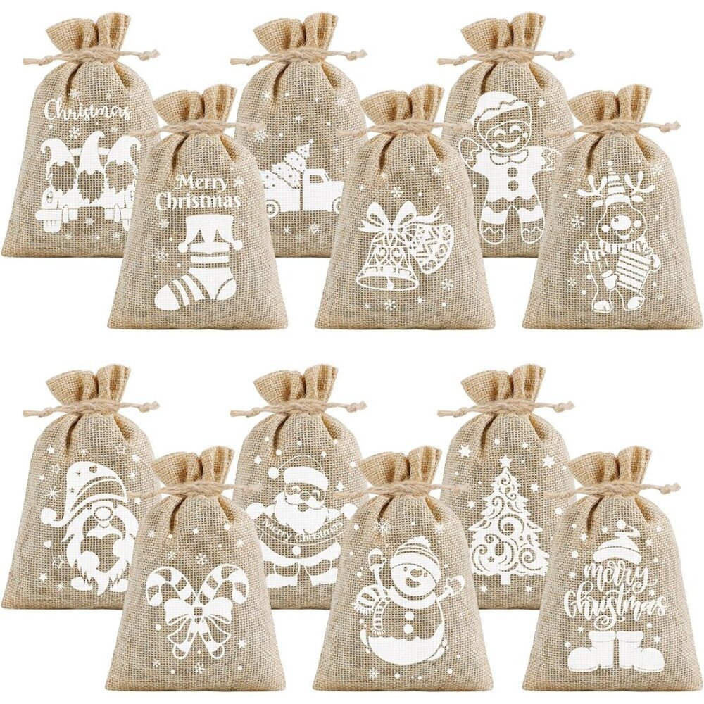 36pcs Christmas Burlap Bags, 4×6 Inch Drawstring Christmas Burlap Goody Gift Can
